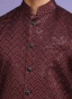 Embroidered Wine Nehru Jacket Set For Men